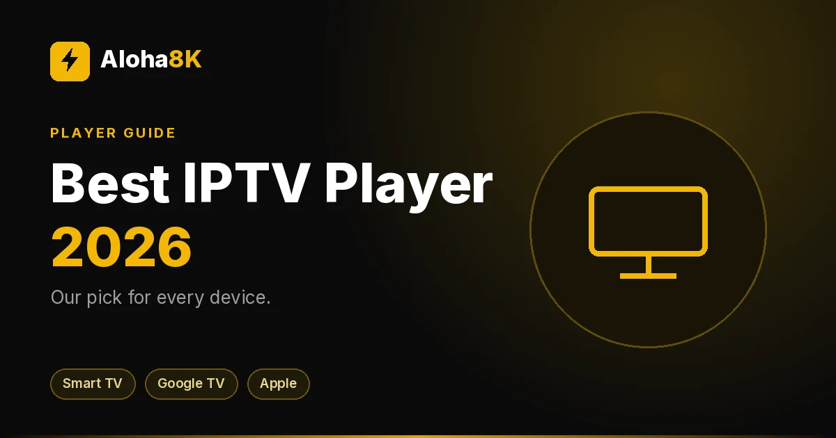 Smart TV, streaming stick, tablet and laptop arranged together, each showing a player app