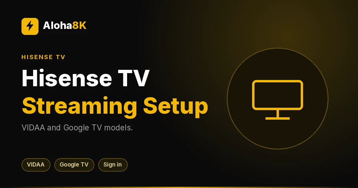 Hisense TV on a media stand showing a smart TV home screen with app tiles