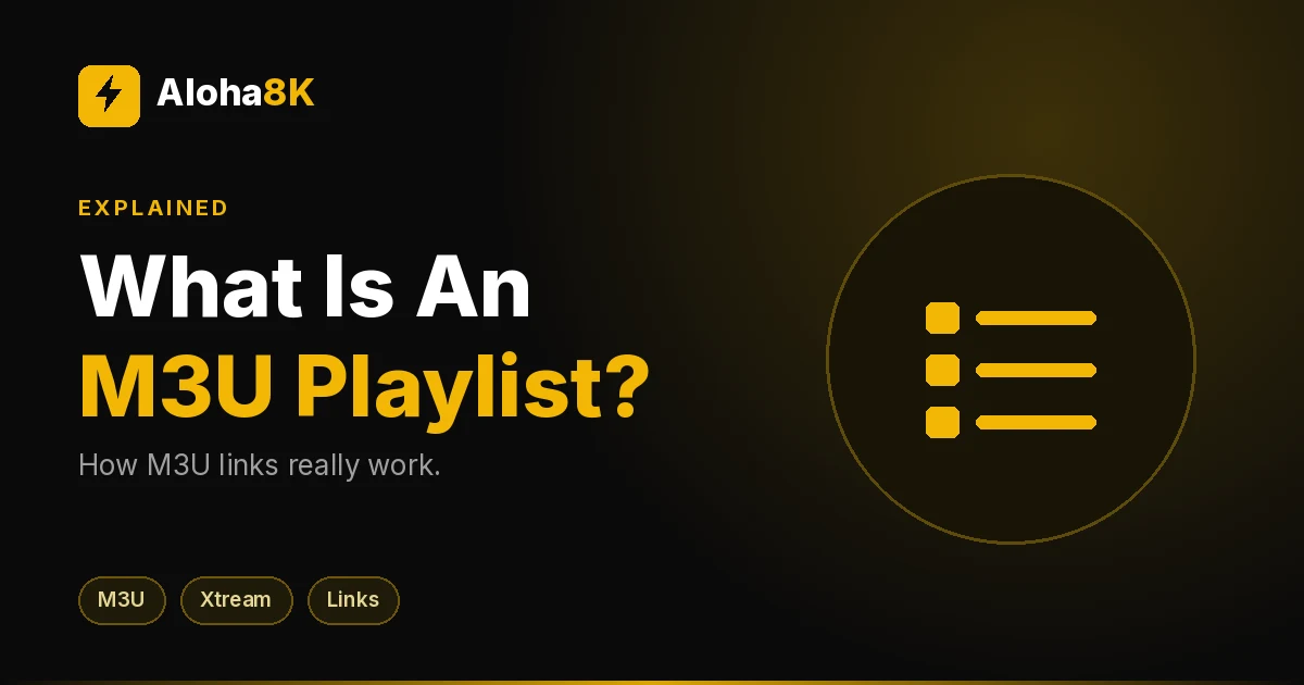 Text file with numbered playlist entries beside a TV showing a channel menu